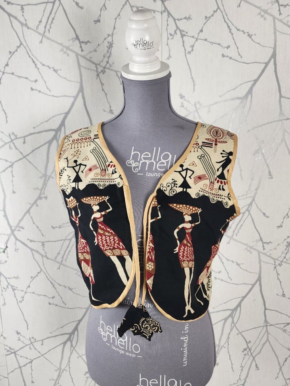 Tribal Artsy Paisley Printed Reversible Cropped Tie Front Vest